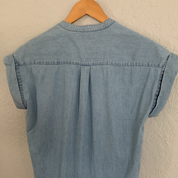 J. Crew Mercantile Sz XS  Chambray Denim Button Shirt Tie Front Summer - Picture 6 of 8